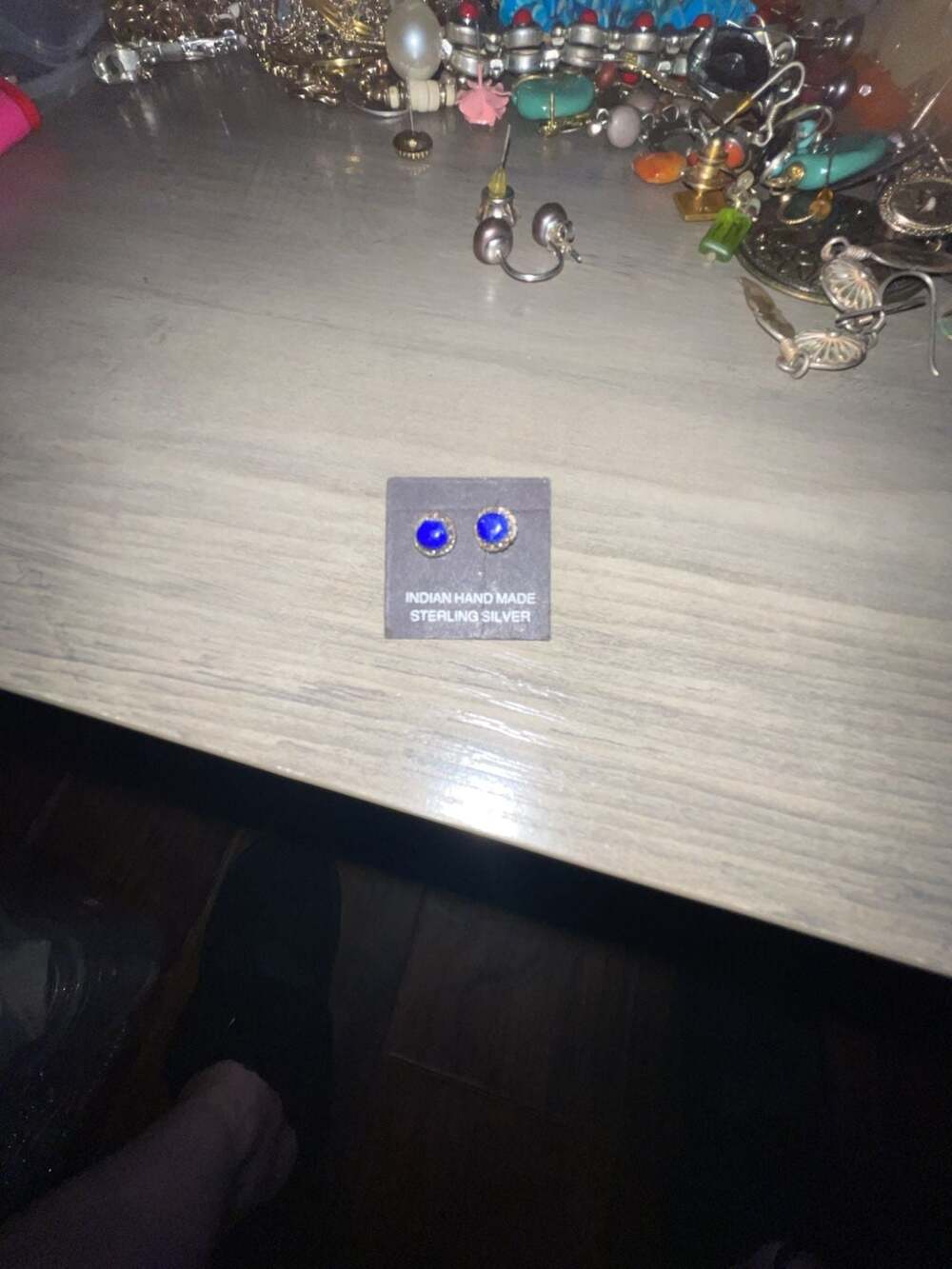Indian Hand Made Sterling Silver Lapis Lazuli Stud Earrings